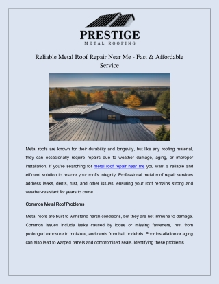 Reliable Metal Roof Repair Near Me