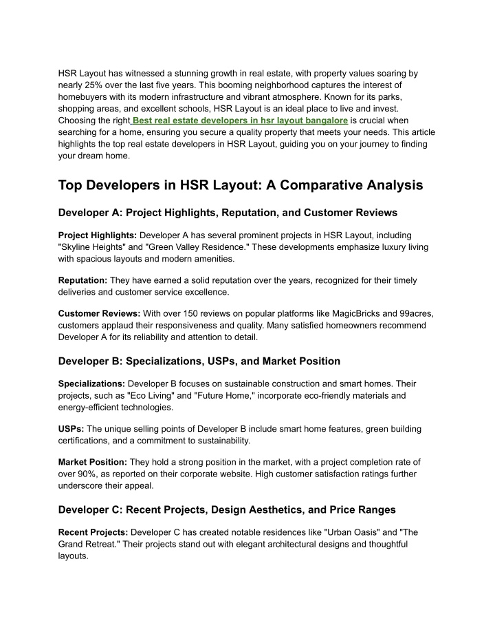 hsr layout has witnessed a stunning growth