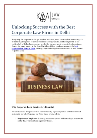 Unlocking Success with the Best Corporate Law Firms in Delhi