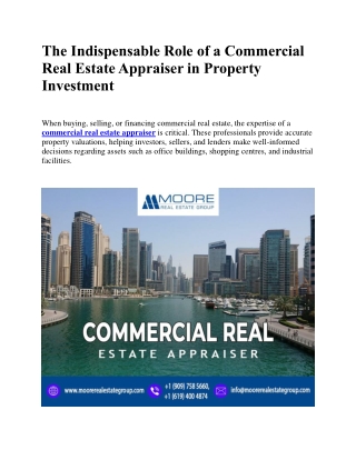 The Indispensable Role of a Commercial Real Estate Appraiser in Property Investm