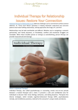 Individual Therapy for Relationship Issues-Restore Your Connection