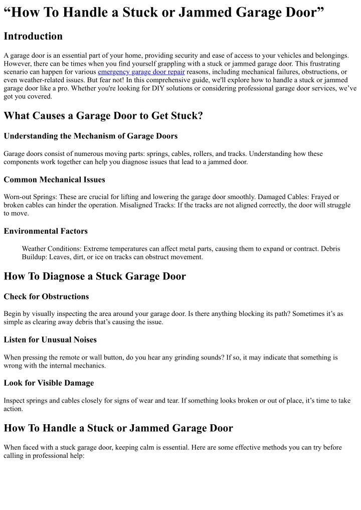 how to handle a stuck or jammed garage door