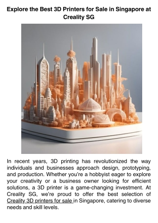 Explore the Best 3D Printers for Sale in Singapore at Creality SG