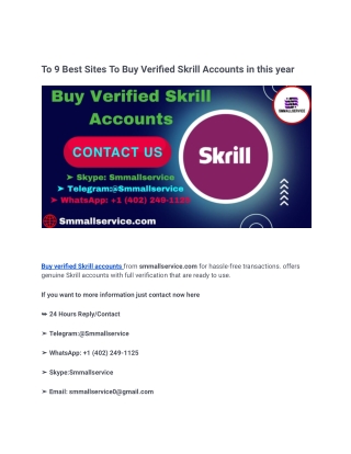 To 9 Best Sites To Buy Verified Skrill Accounts in this year