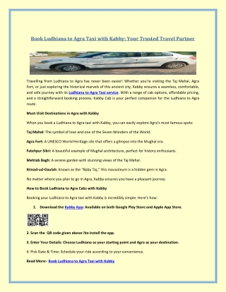 Book Ludhiana to Agra Taxi with Kabby: Your Trusted Travel Partner