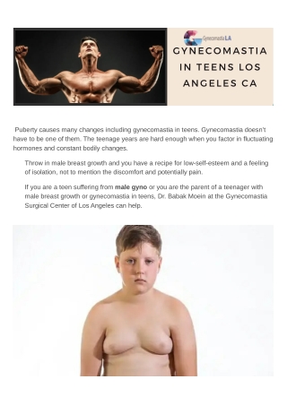 Gynecomastia in Teens Los Angeles,CA  Gynecomastiala