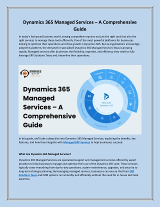 Dynamics 365 Managed Services – A Comprehensive Guide