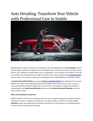 Auto Detailing: Transform Your Vehicle with Professional Care in Seattle