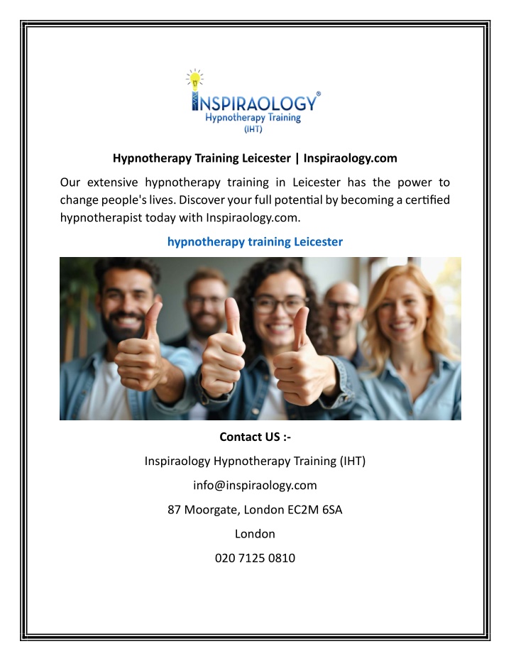 hypnotherapy training leicester inspiraology com