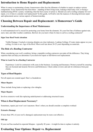 introduction to home repairs and replacements