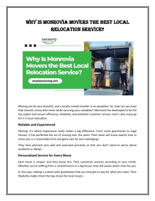 why is monrovia movers the best local