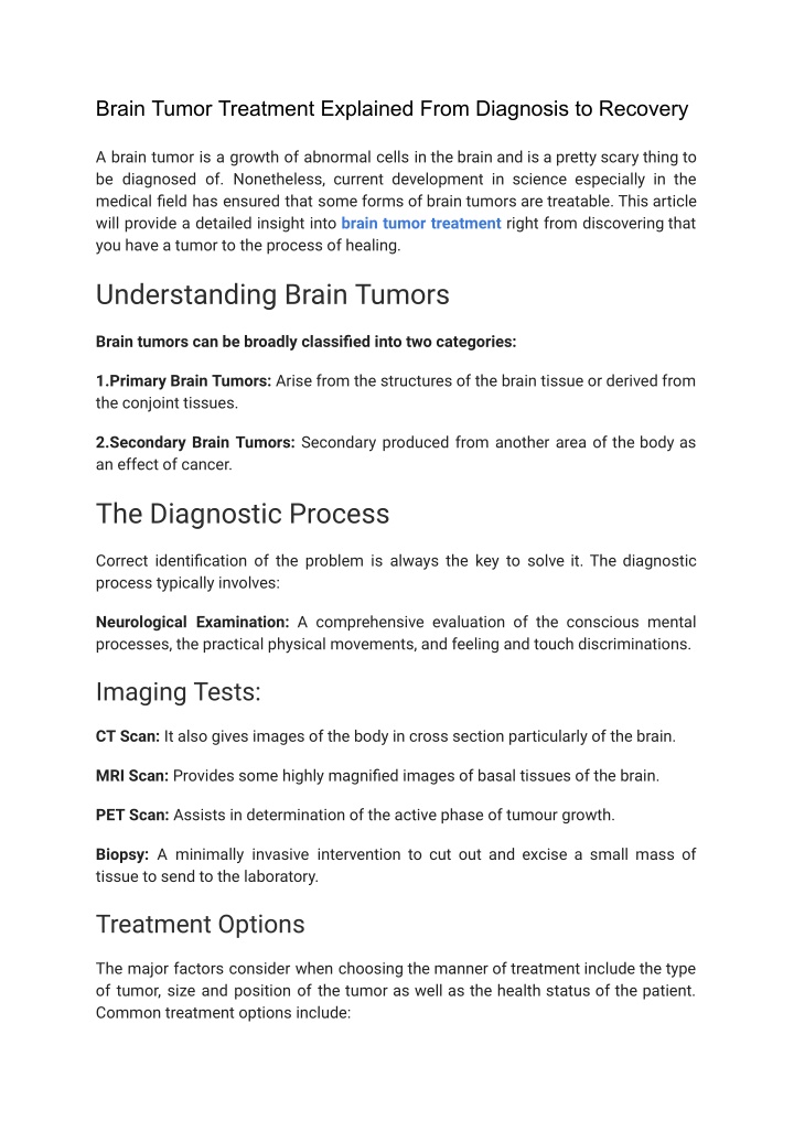 brain tumor treatment explained from diagnosis