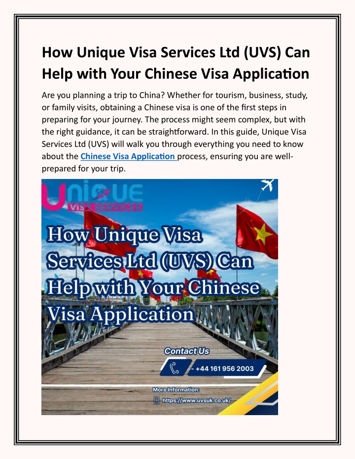 how unique visa services ltd uvs can help with