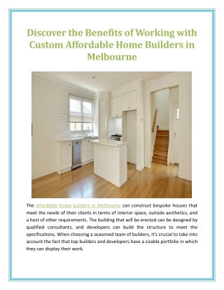 Discover the Benefits of Working with Custom Affordable Home Builders in Melbourne