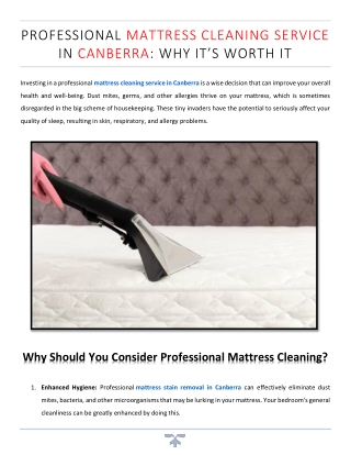 Professional Mattress Cleaning Service in Canberra Why It’s Worth It