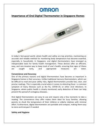 Oral Digital Thermometers in Singapore Homes Omron Healthcare Blogs