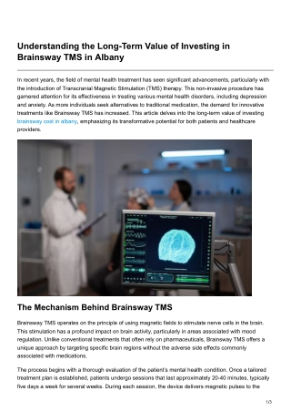 Understanding the Long-Term Value of Investing in Brainsway TMS in Albany