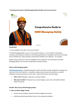 Comprehensive Guide to IOSH Managing Safely