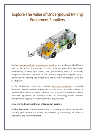 Explore The Value of Underground Mining Equipment Suppliers