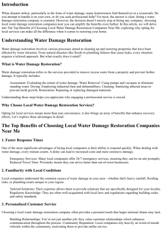 The Top Benefits of Choosing Local Water Damage Restoration Companies Near Me
