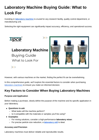 Laboratory Machine Buying Guide What to Look For