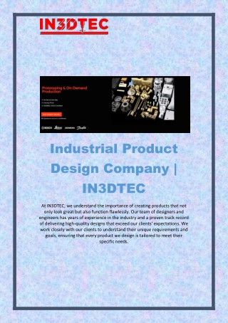 Industrial Product Design Company  IN3DTEC