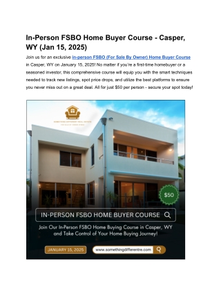 In-Person FSBO Home Buyer Course - Casper, WY (Jan 15, 2025)
