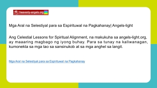 Mga Aral na Selestiyal para sa Espirituwal na Pagkahanay Angels-light