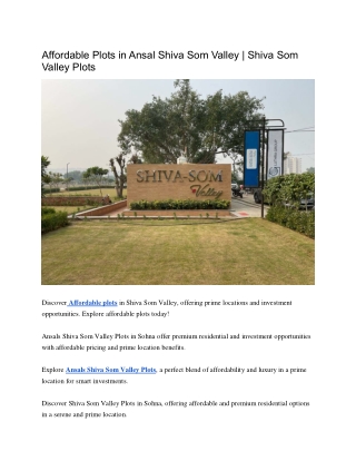 Affordable Plots in Ansal Shiva Som Valley | Shiva Som Valley Plots