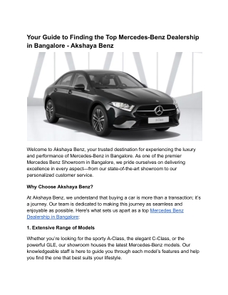 Your Guide to Finding the Top Mercedes-Benz Dealership in Bangalore - Akshaya Benz