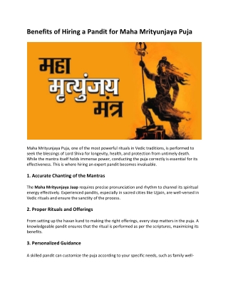 Benefits of Hiring a Pandit for Maha Mrityunjaya Puja