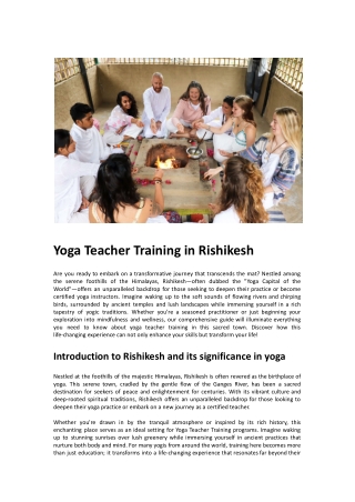 Yoga Teacher Training in Rishikesh