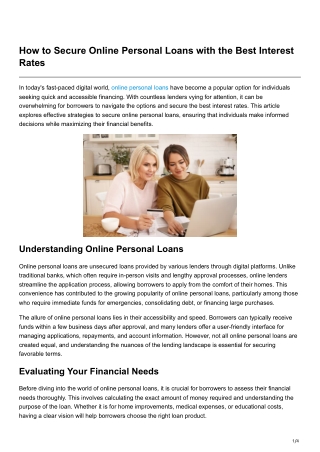how to secure online personal loans with the best
