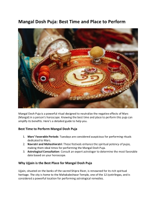 Mangal Dosh Puja Best Time and Place to Perform