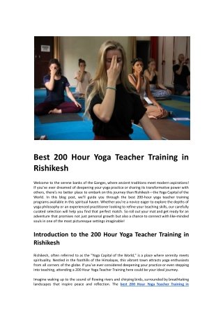 Best 200 Hour Yoga Teacher Training in Rishikesh