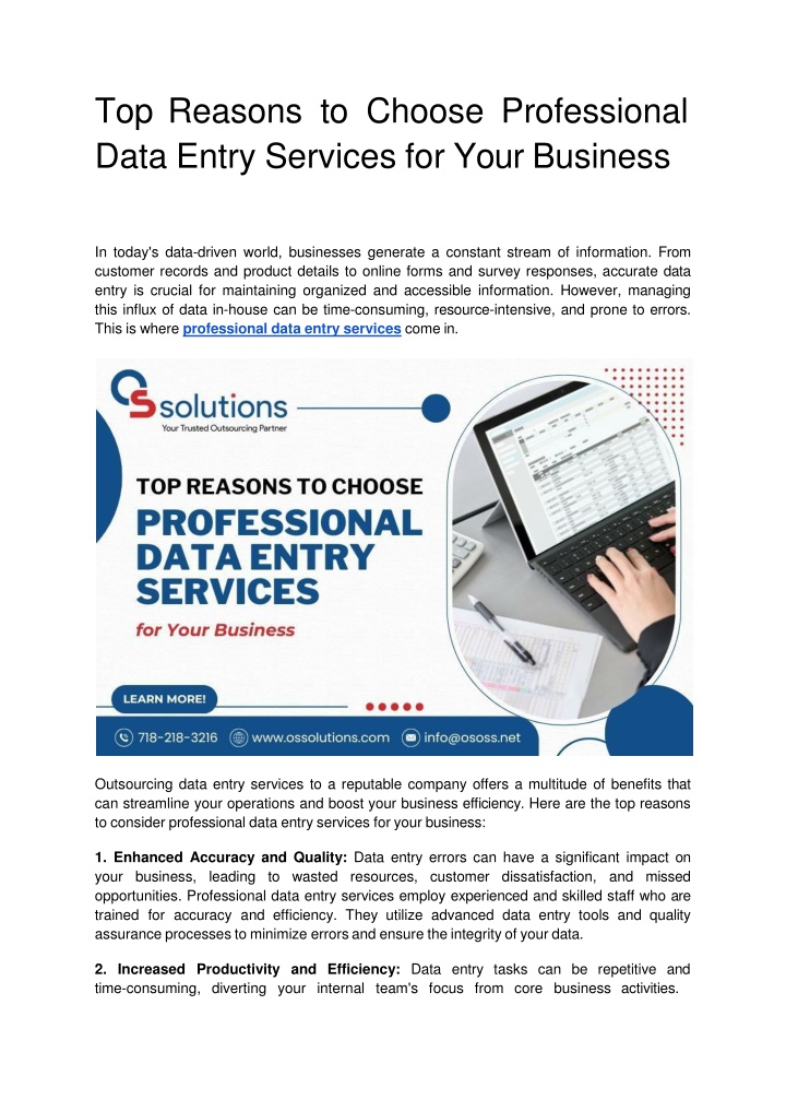 top reasons to choose professional data entry services for your business