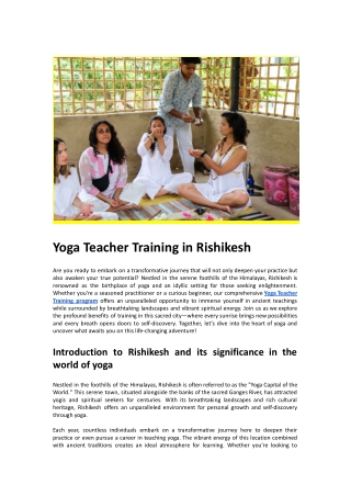 Yoga Teacher Training in Rishikesh