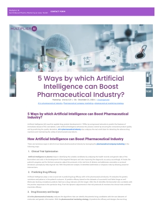 5 Ways by which Artificial Intelligence can Boost Pharmaceutical Industry