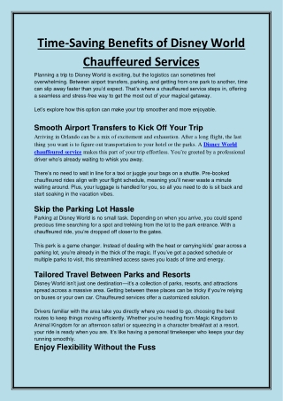 time saving benefits of disney world chauffeured