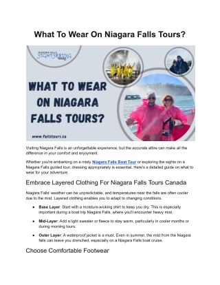 What To Wear On Niagara Falls Tours?