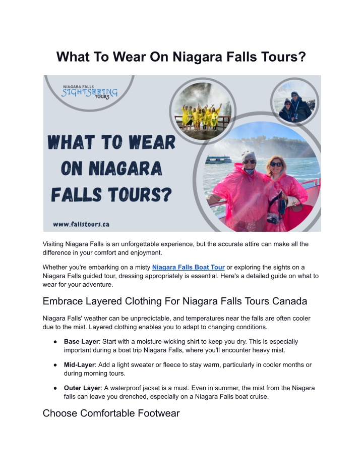 what to wear on niagara falls tours