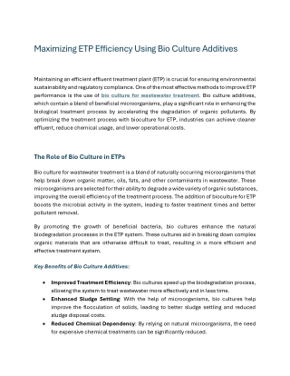 Maximizing ETP Efficiency Using Bio Culture Additives