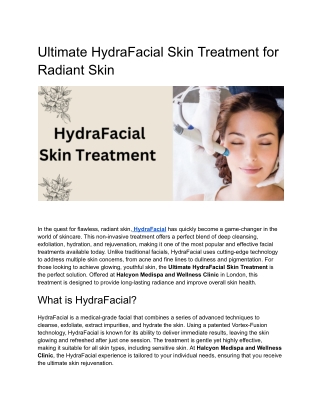 Ultimate HydraFacial Skin Treatment for Radiant Skin