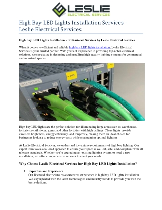 "High Bay LED Lights Installation Services - Leslie Electrical Services"