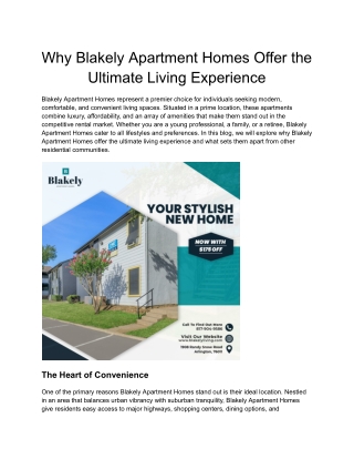 Why Blakely Apartment Homes Offer the Ultimate Living Experience