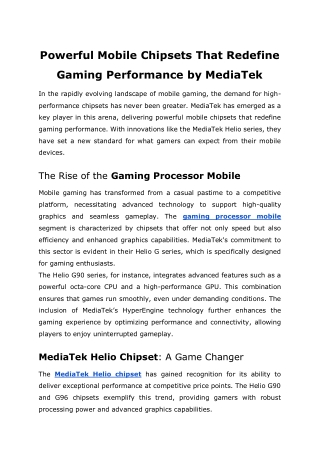 Powerful Mobile Chipsets That Redefine Gaming Performance by MediaTek