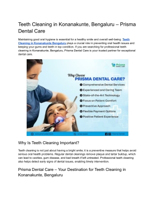 Teeth Cleaning in Konanakunte, Bengaluru – Prisma Dental Care