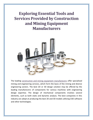Exploring Essential Tools and Services Provided by Construction and Mining Equipment Manufacturers