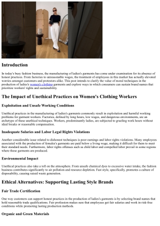 Ethical Practices in the Manufacturing of Female's Attire