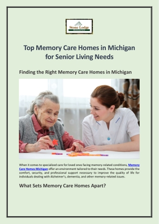 Top Memory Care Homes in Michigan for Senior Living Needs